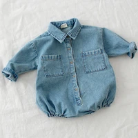 autumn baby toddler long sleeve lapel collar denim jeans rompers kids infant jumpsuits baby boys girls clothes fashion rompers