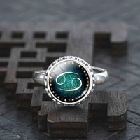 zodiac classic womens real solid 925 sterling silver ring hollow moon glass cabochon fashion jewelry best friend romantic maxi