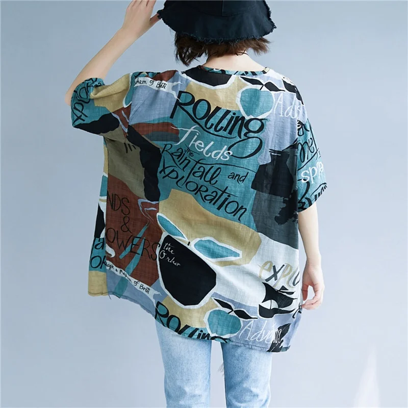 Женские топы в китайском стиле летняя винтажная свободная футболка ретро 2019