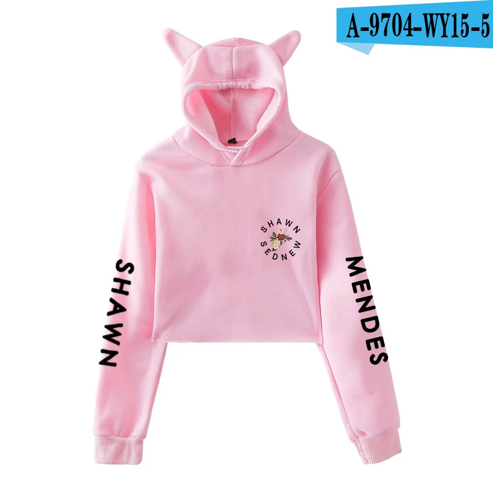 Shawn Mendes толстовки с длинным рукавом укороченный топ Kawaii Женская одежда для девочек топы толстовки повседневные Harajuku Kpop размера плюс 2XL - Цвет: Pink