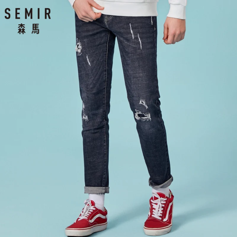Джинсы SEMIR мужские из потертого денима приталенные Хлопковые Штаны в стиле ретро
