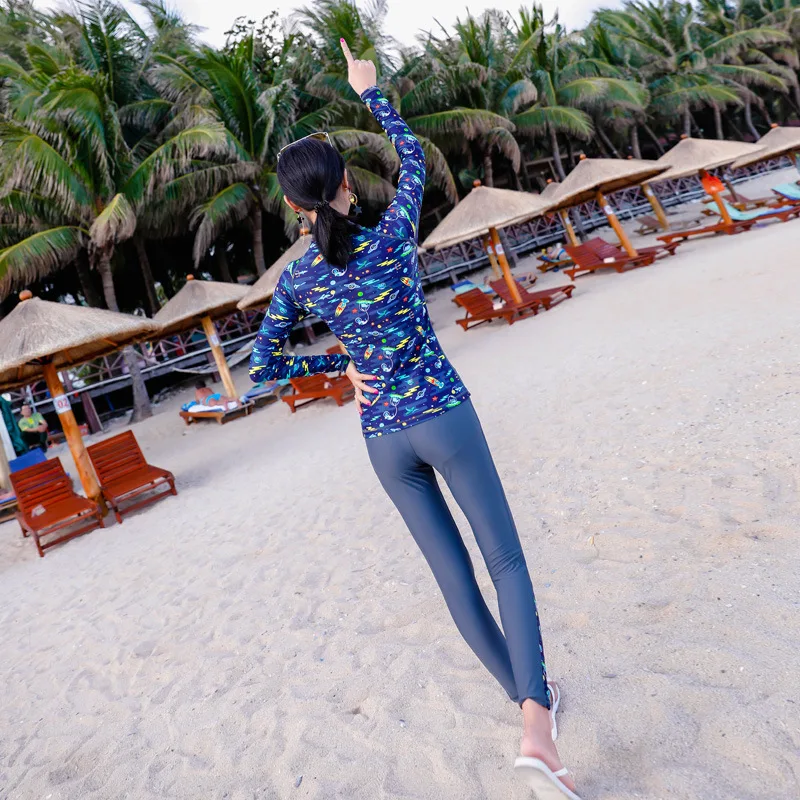 Одежда для серфинга и плавания полный Рашгард женщин спортивный костюм Suis фитнеса закрытый принт плотный