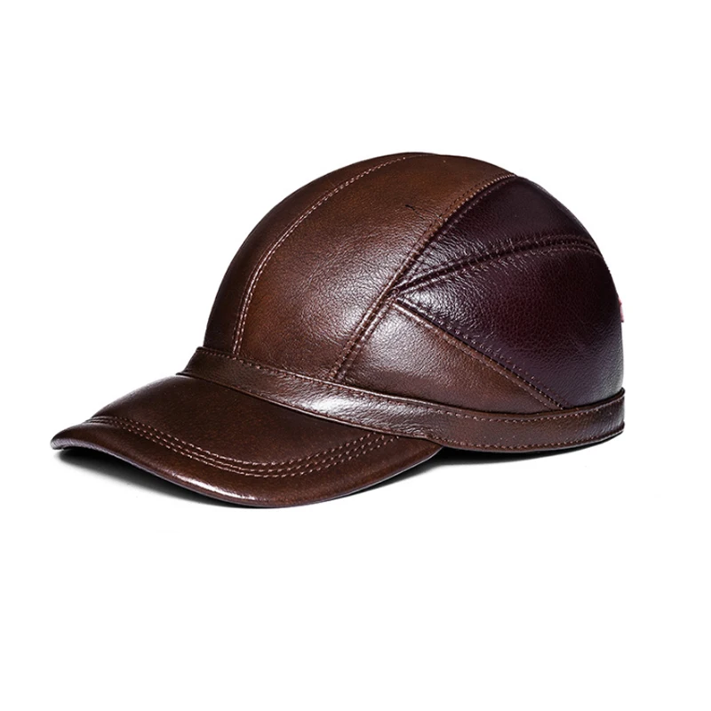 2021 Genuine Leather Baseball Caps AutumnWinter Letter Black Men Baseball Hats Brand New Hat Large Size 58 59 60cm Free Shipping