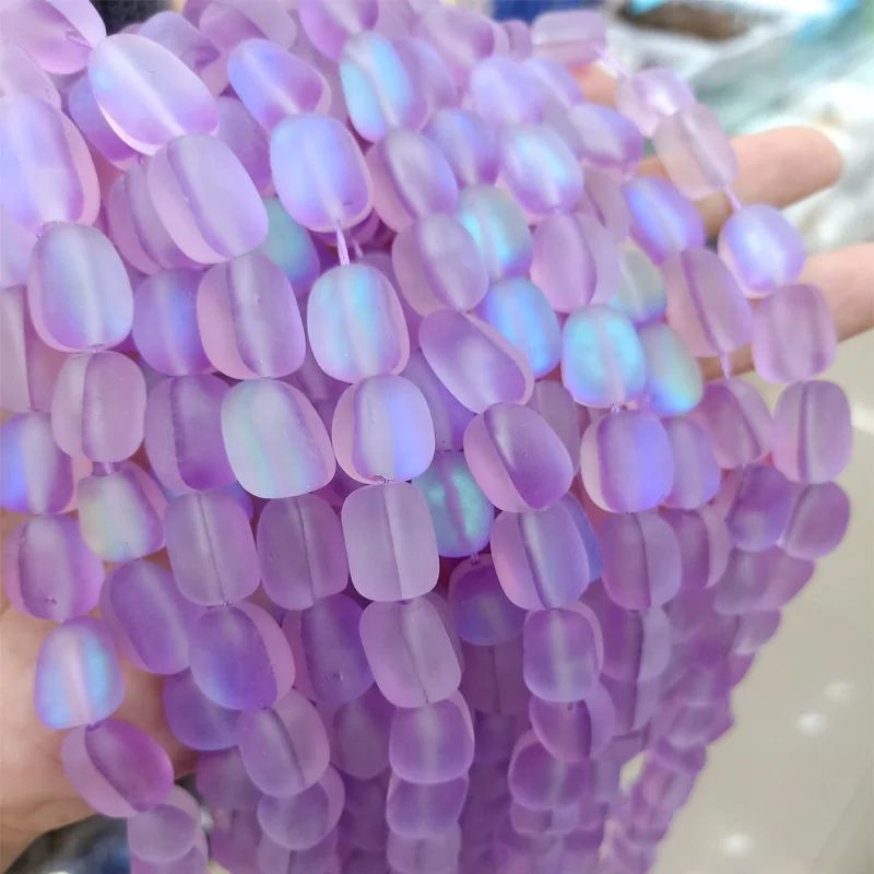 About 9x13mm Matte Synthesis Glitter Moon Stone Beads DIY Loose Purple Flash Shimmer Bead For Jewelry Making Bracelet 15'' |