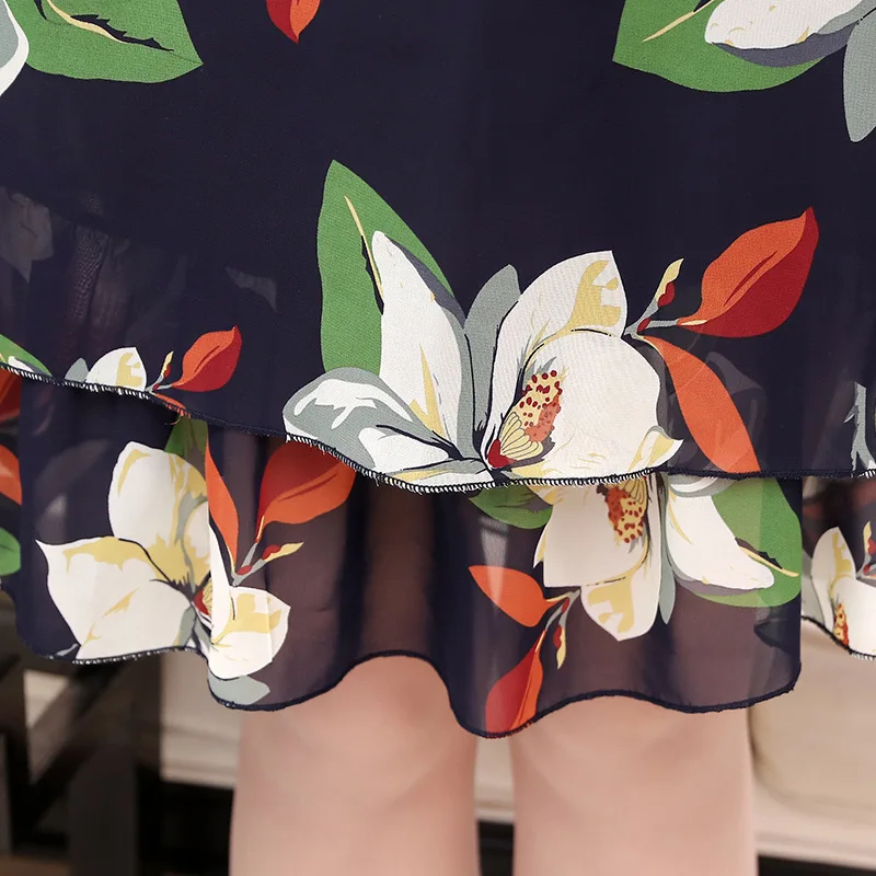 

Plus Size Women Dress Printed chiffon dress 2019 summer new large size women's mother temperament short-sleeved printed dresses