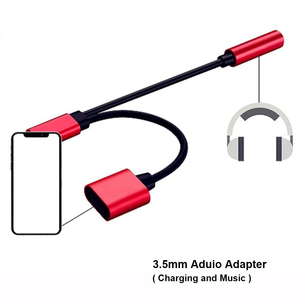 3.5mm RED Двойной разъем адаптер для lightning iPhone 7 8 X XS XR зарядное устройство вызова или музыки и 3,5 мм наушники aux Опора аудио конвертера iOS12 - Цвет: 3.5mm RED
