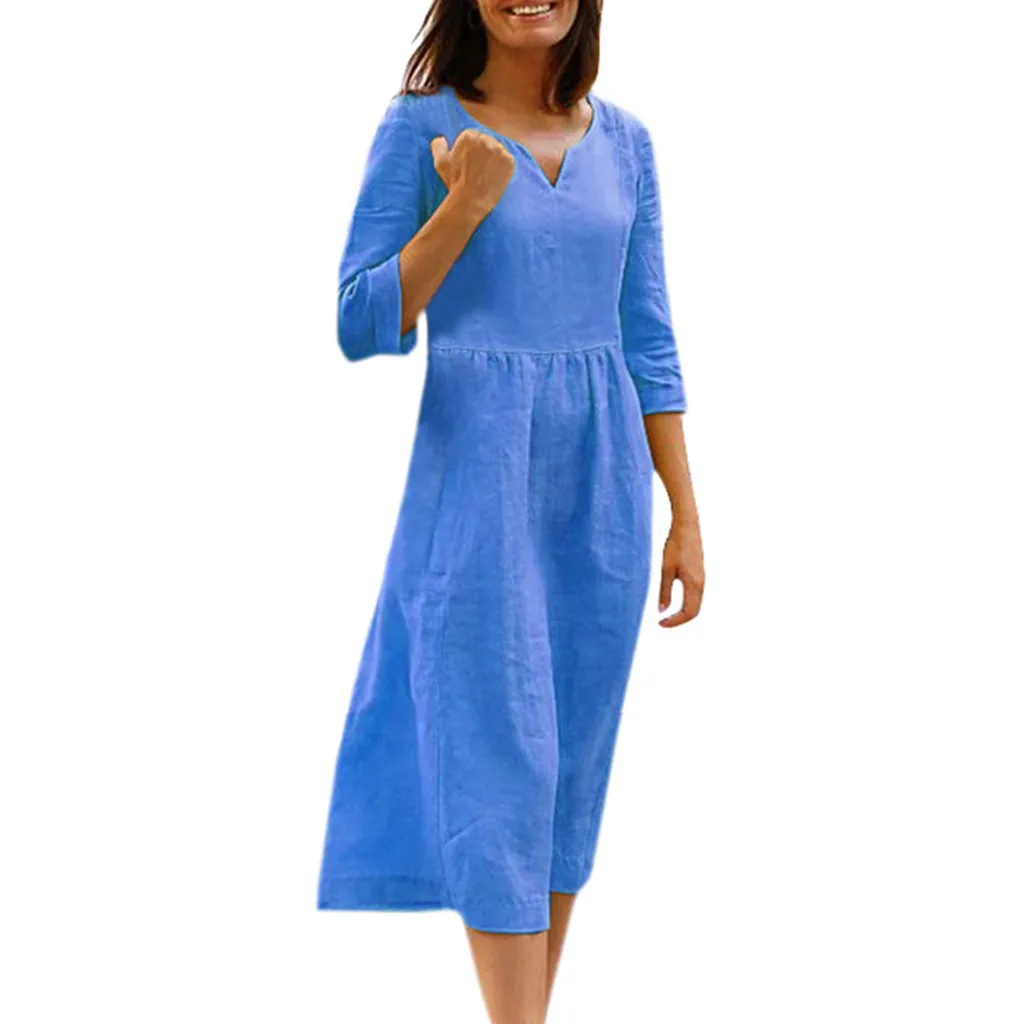 Женское летнее платье с рукавом до локтя однотонные повседневные платья для