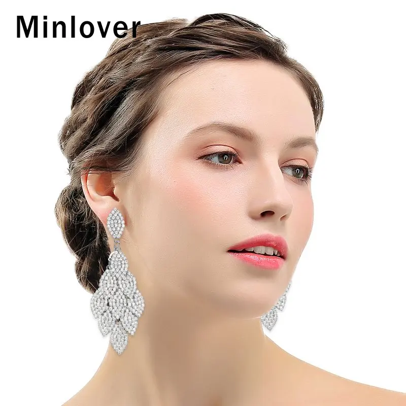 Minlover серебристый лист форма горный хрусталь Свадебные Висячие серьги для женщин