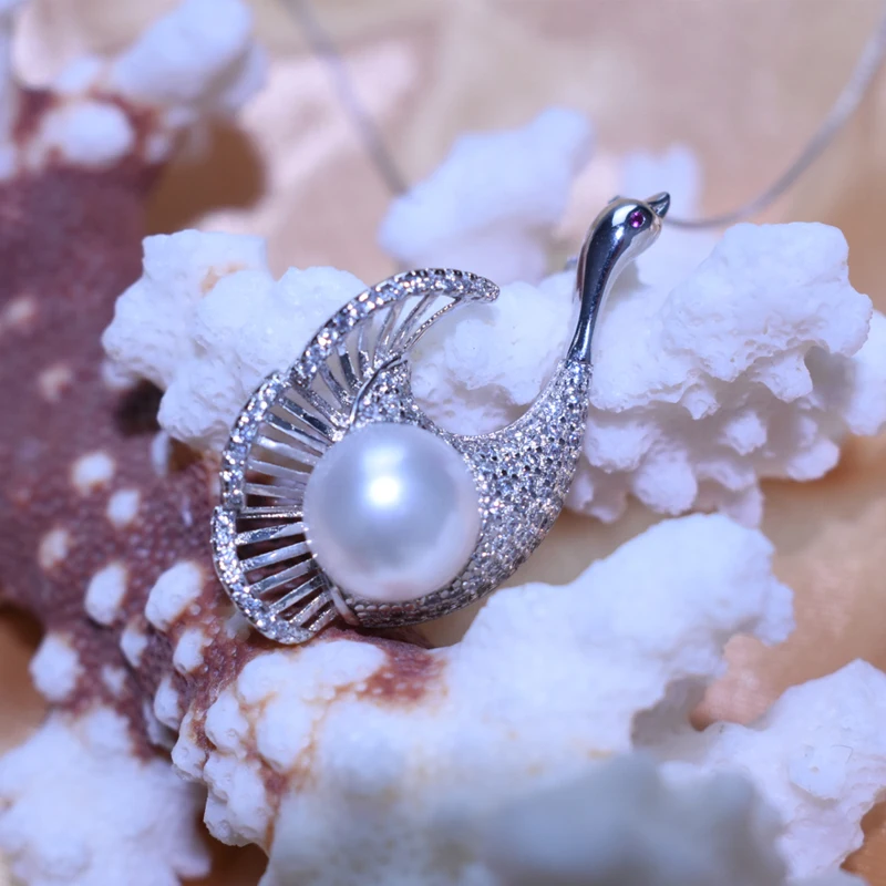 Женское жемчужное ожерелье ZHBORUINI подвеска в виде лебедя из серебра 925 пробы|pendant