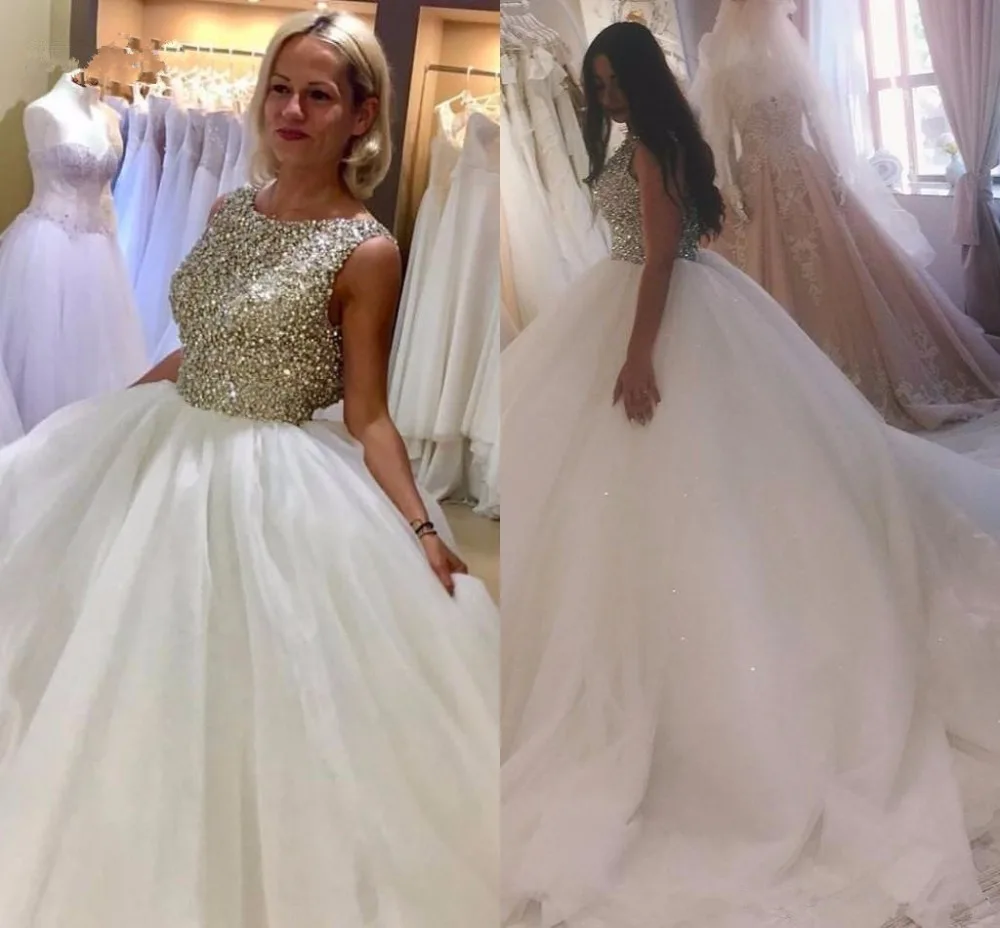 

Sparkle Crystal Beaded Ball Gown Wedding Dresses 2020 Luxury Puffy Tulle Bridal Gowns wedding gown vestido de casamento