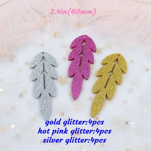 pink glitter-12pcs 60 мм акриловые серьги кружева Orecchino лист кулон черный желтый глиттер Saparkle листья серьги лазерная резка 2,"-AC1315 - Окраска металла: pink glitter-12pcs