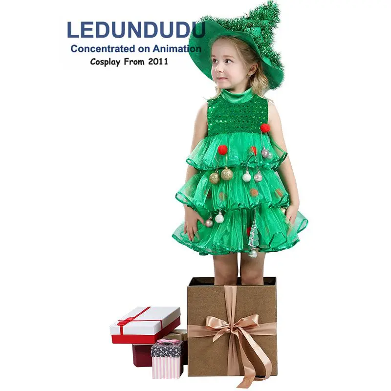 

Платье для костюмированной вечеринки с рождественской елкой для девочек Детский костюм для рождественской вечеринки детские многослойные...