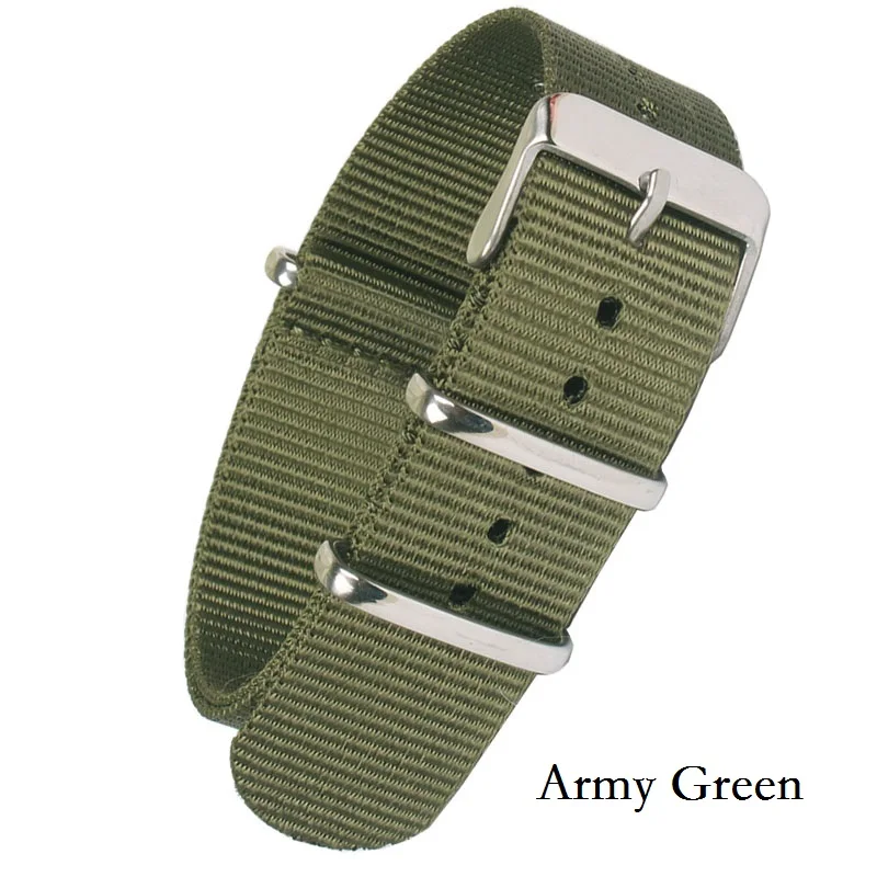 Army Green Прочный сплошной цвет ремешок для часов наручные часы ремешок из нержавеющей стали Пряжка ткань коричневый красный черный нейлон Nato ремешок 22 мм 18 мм 20 мм - Цвет ремешка: Army Green