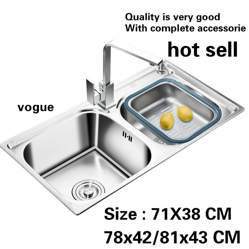 

Free shipping Household standard vogue kitchen double groove sink wash the dishes stainless steel hot sell 71X38/78x42/81x43 CM