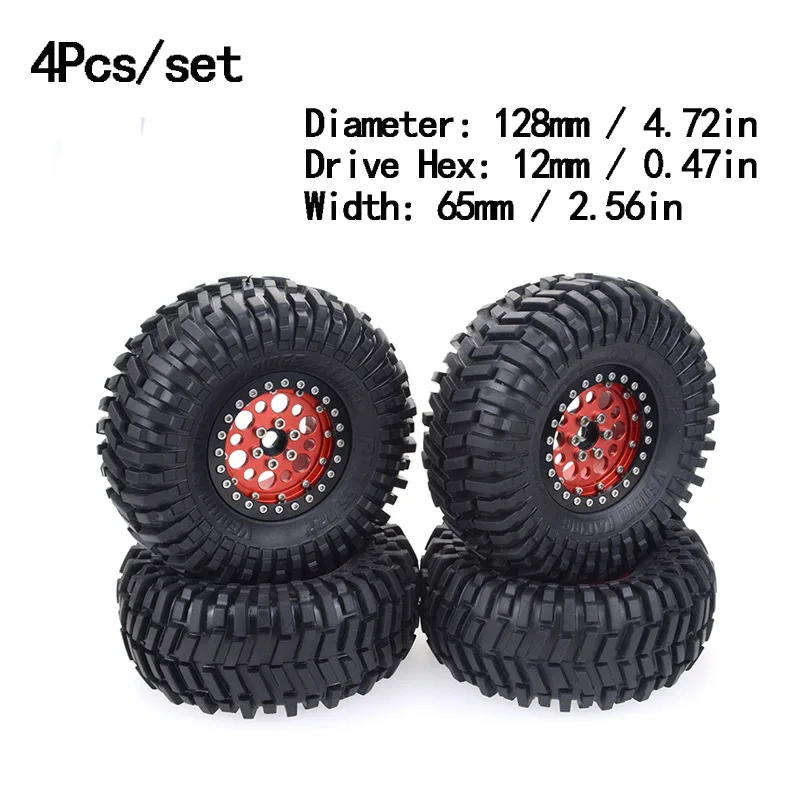 4pcs 128mm 4 шт. 2,2 дюйма 120 мм/128 мм резиновые шины и металлические обода колеса Beadlock для 1:10 RC Рок Гусеничный осевой SCX10 RR10 Wraith Yeti RC автомобиль - Цвет: 4pcs 128mm