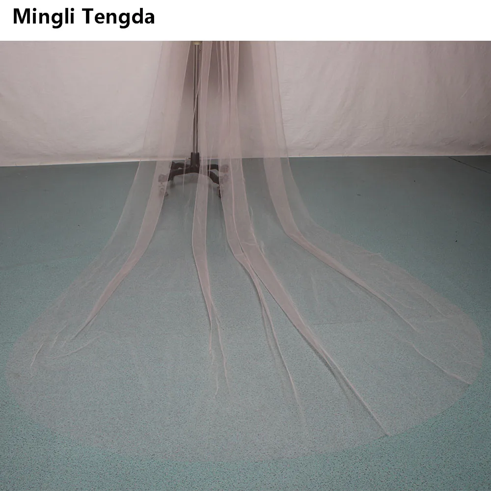Фото Фата свадебная Mingli Tengda, однослойная розовая с гребнем, длиной 3 м, фата для невесты, с обрезанными краями №5