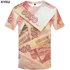 Футболка мужская KYKU Money, Повседневная рубашка с 3d абстрактным принтом российского рубля, в стиле Харадзюку, с коротким рукавом, футболка 