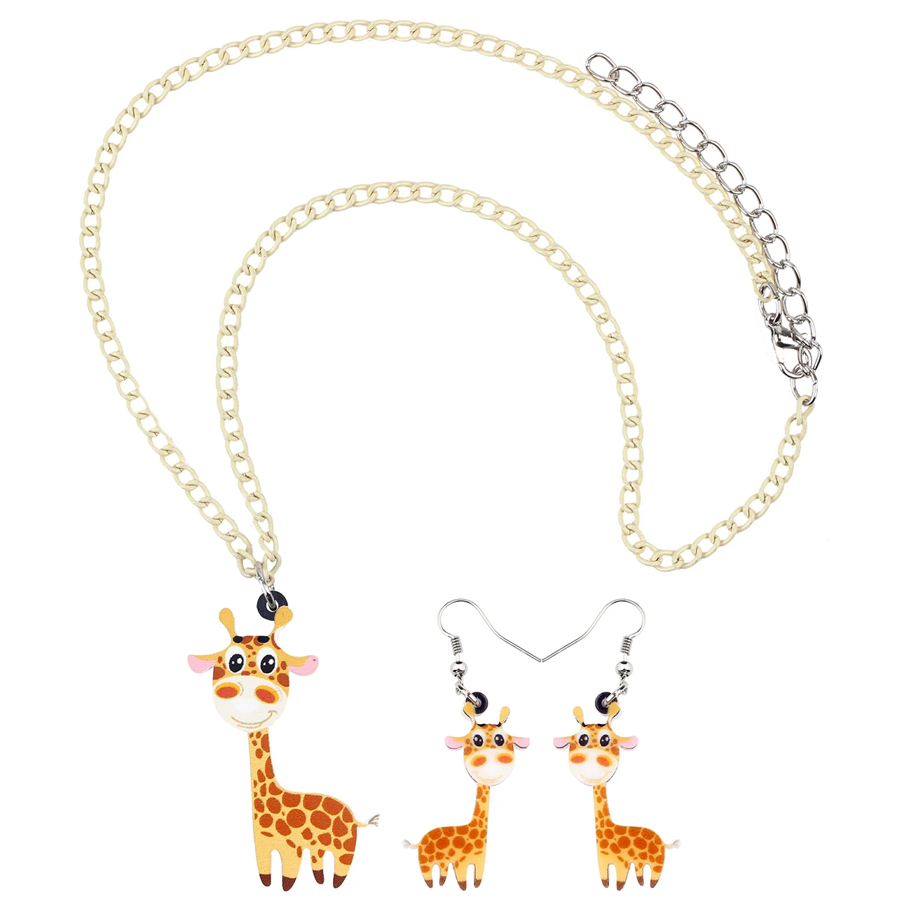 Bonsny Acrylic Giraffe Jewelry Sets Earrings Drop Dangle Necklace Pendant Cute Wild Novelty Animal Gift For Women Girl Statement | Украшения