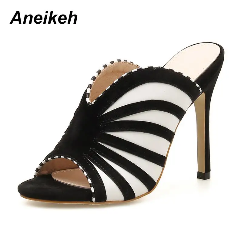 Zebra pattern Aneikeh/модельные туфли на высоком каблуке в полоску с принтом зебры; летние модные слипоны на тонком каблуке; женские сабо; Цвет Черный; Размеры 35-40 - Цвет: Zebra pattern