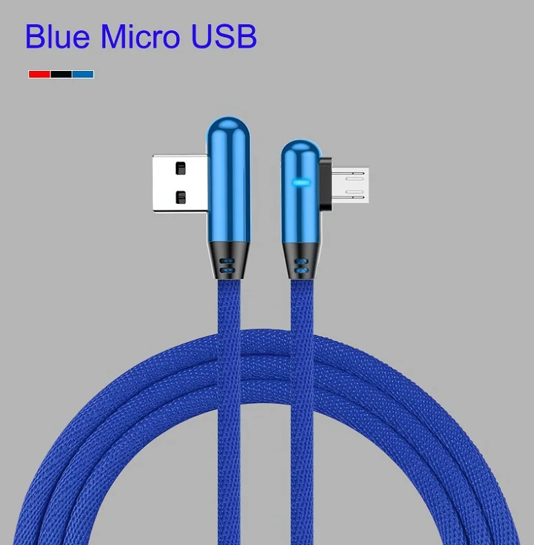 Type C Micro USB 90 градусов быстрая зарядка usb c кабель type-c кабель для передачи данных USB-C для samsung S8 S9 Note 8 нагнетатель для huawei P20 - Цвет: For Micro Blue