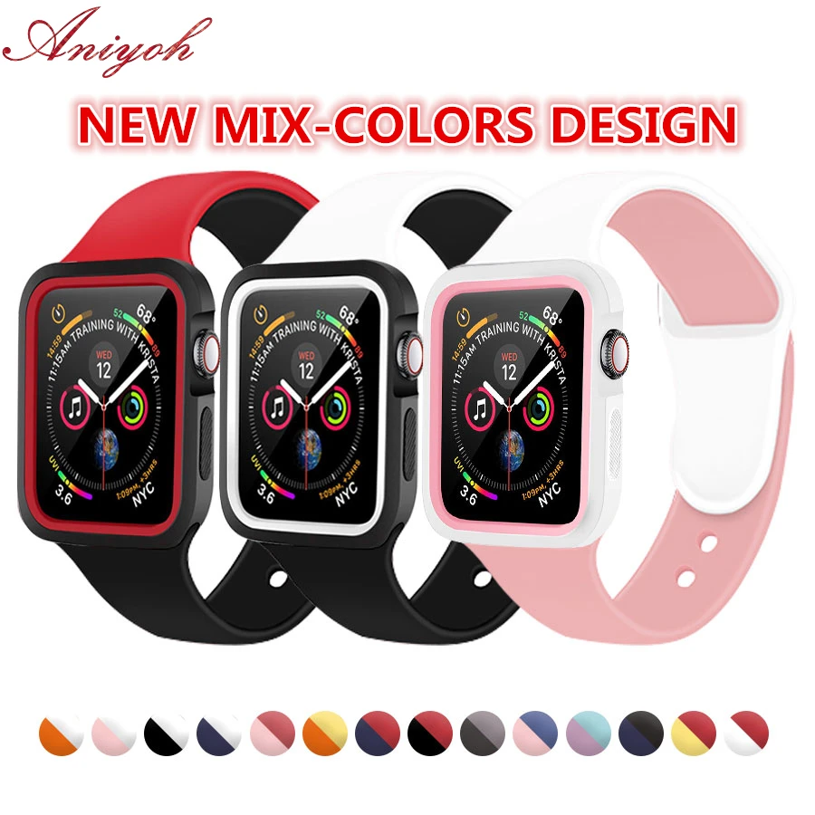 Силиконовый ремешок для Apple Watch 40 мм 44 38 42 мм. Новый двухцветный дизайн спортивных