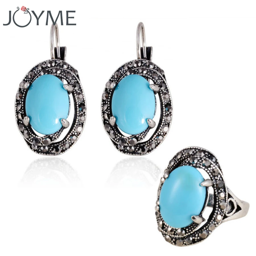 Винтажные турецкие этнические синие овальные античные серебряные серьги на