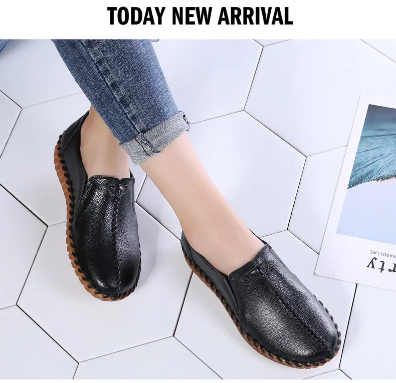 PINSEN Autumn Women Flats Shoes Handmade Genuine Leather Slip-on Shoes Woman Moccasins Ladies Oxfords Ballerina Flats Shoes