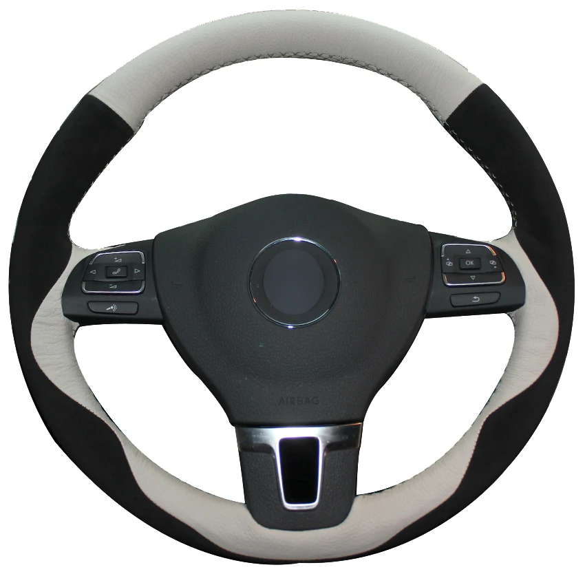 

White Natural Leather Black Suede Car Steering Wheel Cover for Volkswagen VW Gol Tiguan Passat B7 Passat CC Touran Jetta Mk6