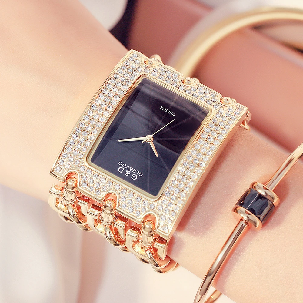 G &amp D GLE VDO montre femme роскошный прямоугольный чехол со стразами кварцевые женские