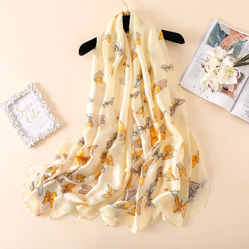 

REALSISHOW 2019 новый осенний шелковый шарф с принтом бабочки женские шарфы шаль для отдыха двойного назначения пляжное полотенце Бандана Хиджаб