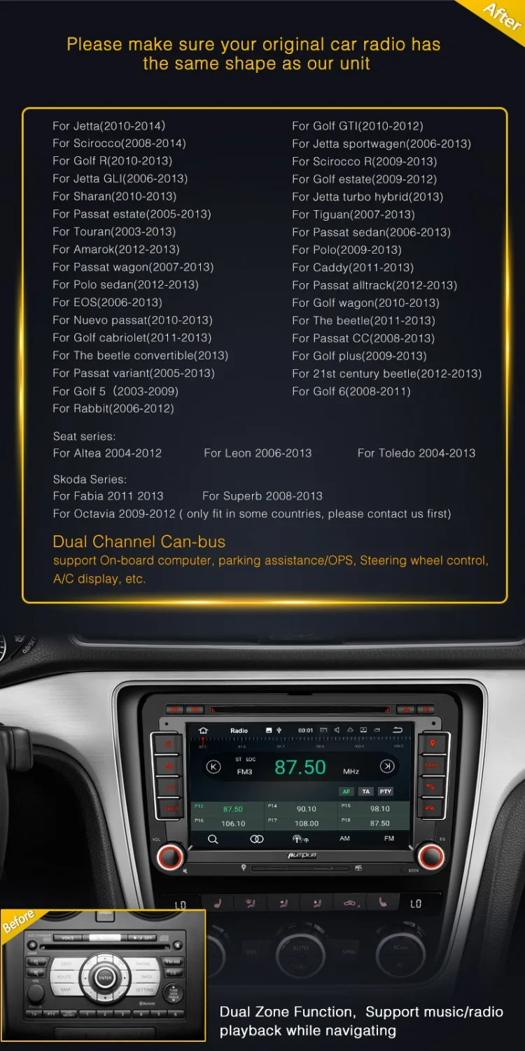 Pumpkin 2 Din 7 ''Android 8 0 автомобильный Радио dvd плеер GPS навигация для VW/Skoda/Seat/Golf Car DVR 4