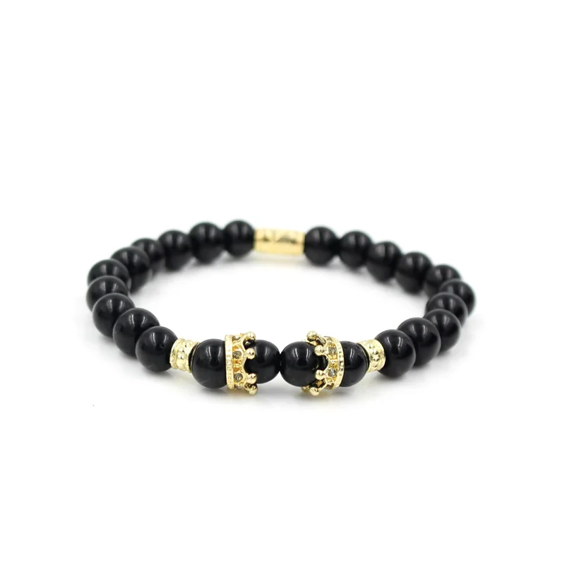 RB2799G Винтажный браслет с шармом с короной Pulseiras Masculinas натуральный мраморный камень шарик эластичный браслет Для Йоги Женский Pulseras мужской браслет - Окраска металла: RB2799G