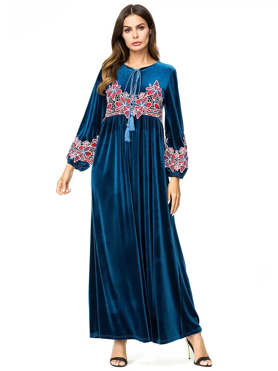 Новое длинное платье на шнурке винтажное с длинным рукавом jilбаб вельветовое Dubia