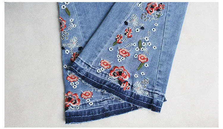 

New Winter 2019 Bleached Embroidery Flower High Waist Skinny Jeans Woman Denim Flare Jeans Pants Wide Leg Jeans For Women Female