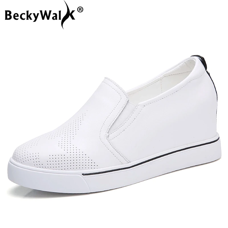 Женские кроссовки на платформе BeckyWalk белые лоферы из натуральной кожи танкетке