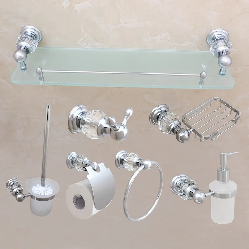 Роскошная хромированная 7 штук латунная полка для ванны крючок халата держатель