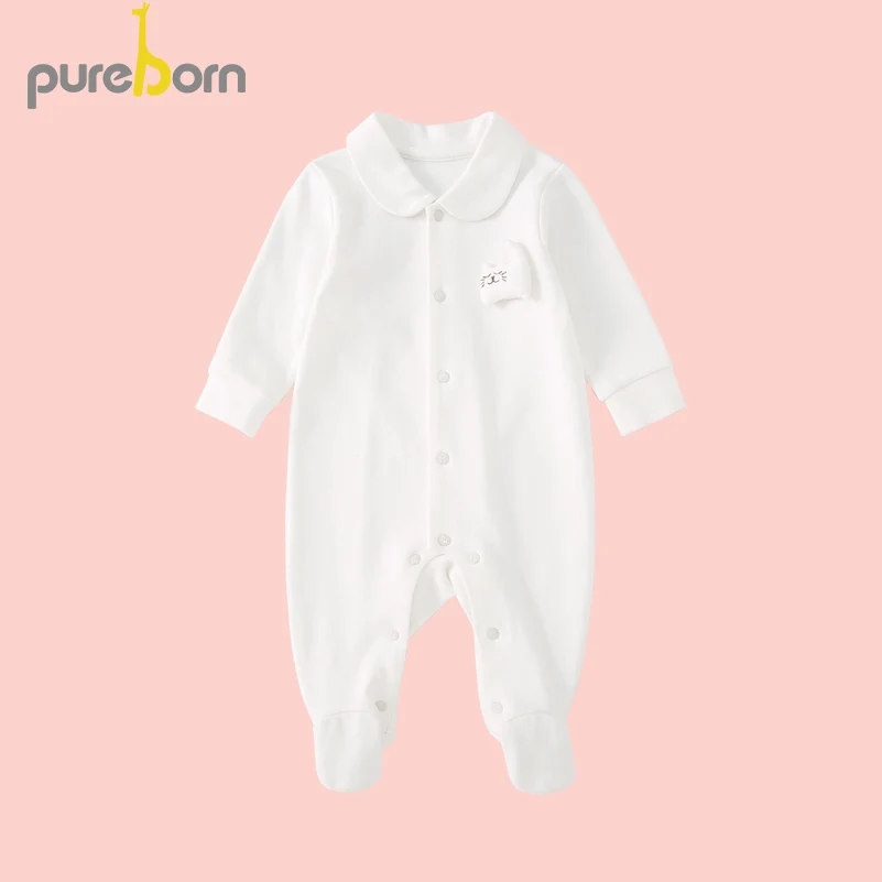 Pureborn/пижамы для новорожденных; хлопковая одежда с рисунком для маленьких мальчиков и девочек; весенне-Осенние костюмы