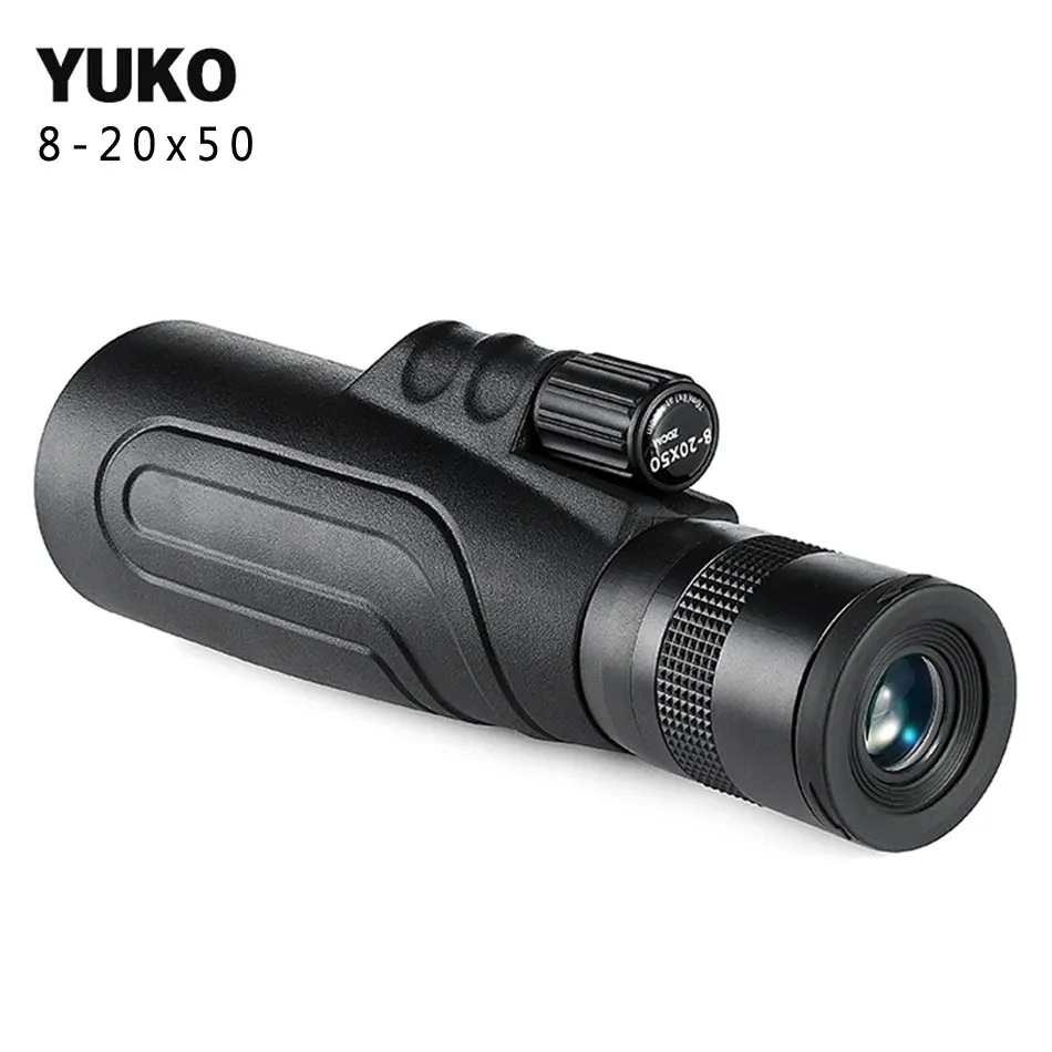 Черный Yuko 8-20x50 Монокуляр высокой мощности зум телескоп все Оптическое стекло одна рука фокус Монокуляр FMC BAK4 призма Охота Кемпинг - Цвет: Черный