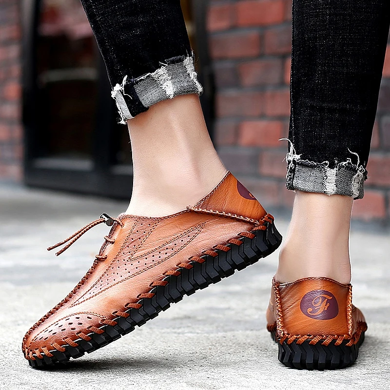 Men's Driving Shoes Men Genuine Leather Loafers Fashion Handmade Soft Breathable Moccasins Flats Big Size 38-47 | Обувь