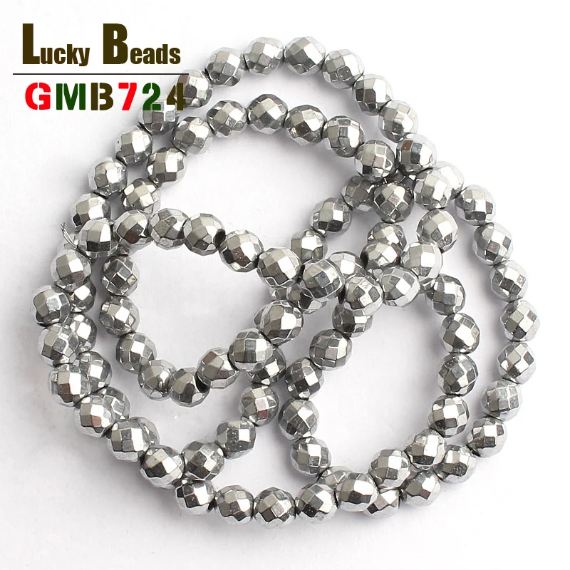 Natural Silver Plated Faceted Hematite Stone Beads For Jewelry Making 15 inches 2/3/4/6/8/10mm Round Spacer Diy | Украшения и