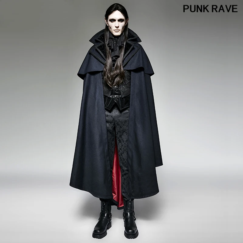 Мужское длинное пальто в стиле стимпанк голубое Свободное готическом без