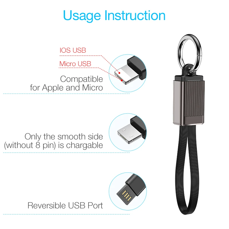 Cafele 2в1 брелок USB кабель для iPhone XS 8 7 6 Мини USB кабель для iPhone 6 7 8 XS Max алюминиевый сплав брелок зарядный кабель