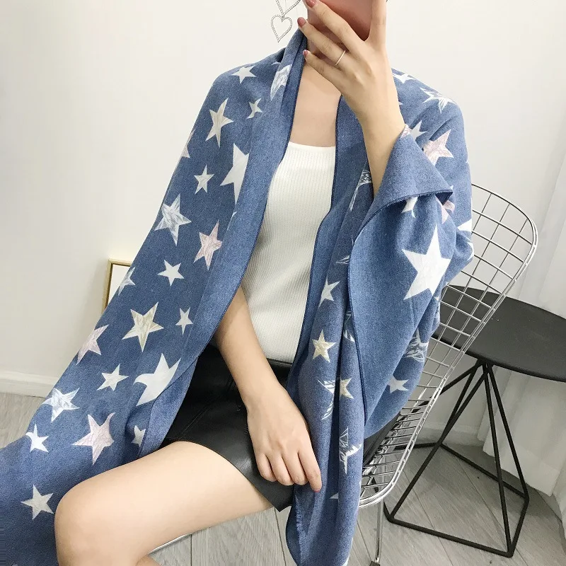 

Женский кашемировый шарф и шаль со звездами для осени и зимы 2019, студенческий корейский модный длинный утолщенный нагревательный шарф
