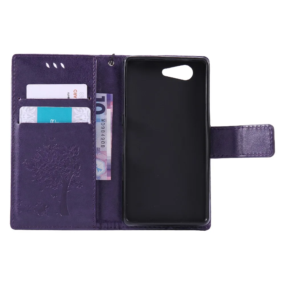 For coque Sony Xperia Z3 Mini case Fundas Compact Case D5803 M55W phone cases Tree Cat Flip Cover Leather | Мобильные телефоны и