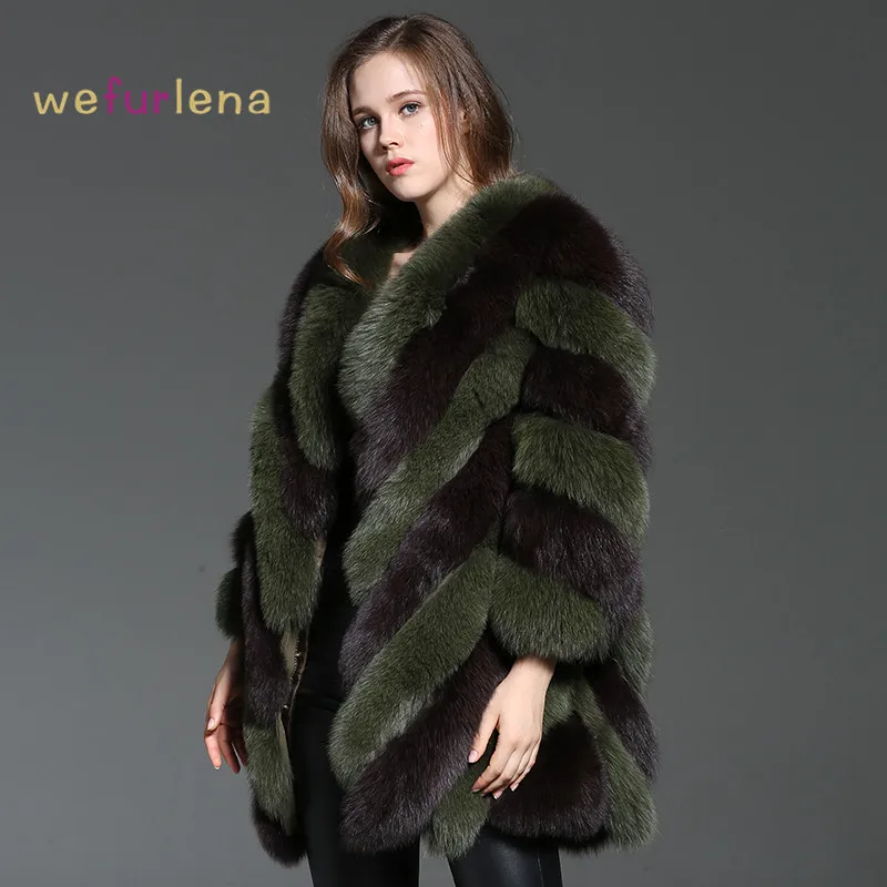 

Welfurlena 85CM Women Natural Blue Fox Fur Coat Medium Striped Genuine Fox Fur Jacket Women Real Fox Fur Waistcoat Plus Size