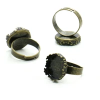 4pcs 15mm antique bronze ring bezel setting base jewelry finding with inner crown tray for glass cabochonsdomes