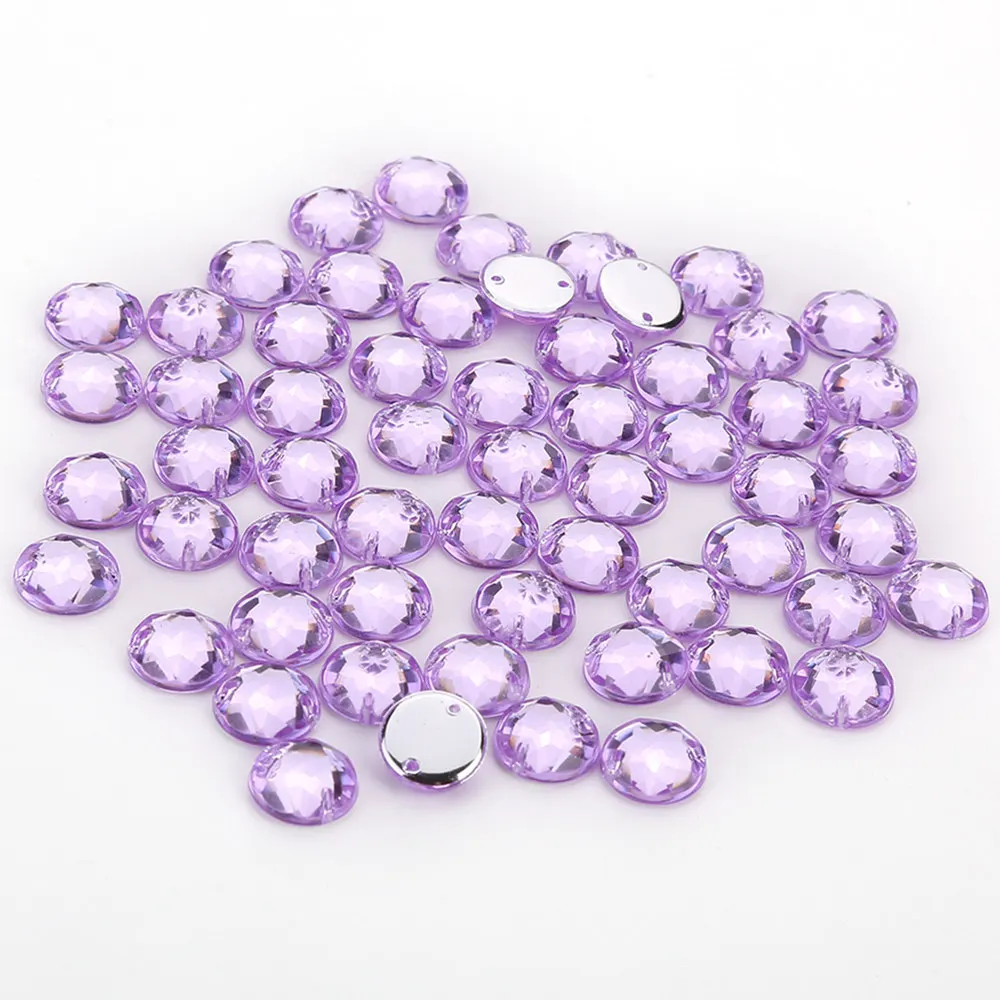 Purple 18 цветов, 100 шт, стразы для шитья, круглая поверхность, плоские с оборота, прозрачные акриловые бусины, аксессуар для свадебного платья, поделки своими руками - Цвет: Purple