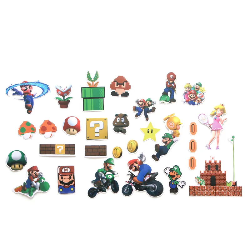 12 компл./лот patchfan 29 шт./компл. Super Mario Bros ПВХ Водонепроницаемый наклейки для Чемодан Скейтборд ноутбука велосипед стены гитара A1176