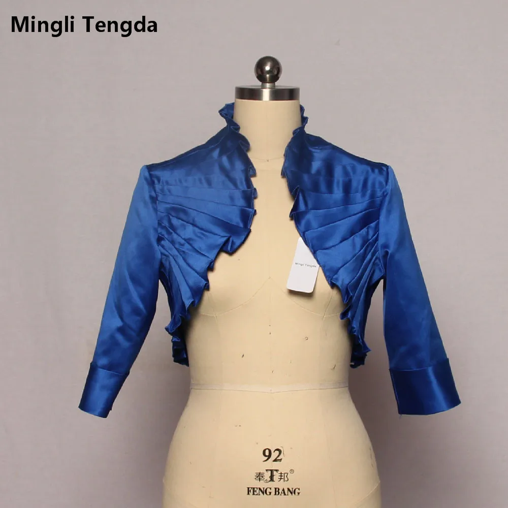 Mingli Tengda, королевский синий Свадебный жакет, болеро для невесты, Женское пальто, накидка, меховая накидка на плечи, гофрированный золотистый жакет с 3/4 рукавом