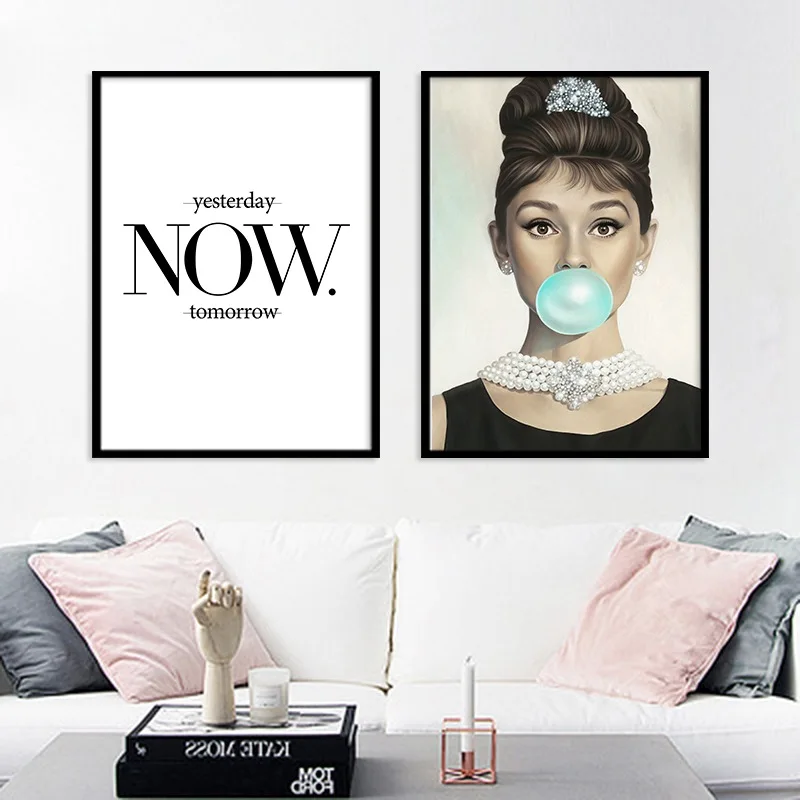 Одри Хепберн искусство холст модный плакат черная белая помада лист принты